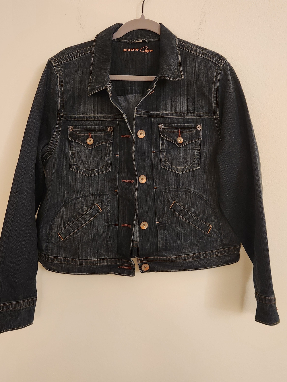 Riders by Lee Copper Denim Jacket Womens XL Dark Wash Stretch Jean Jacket